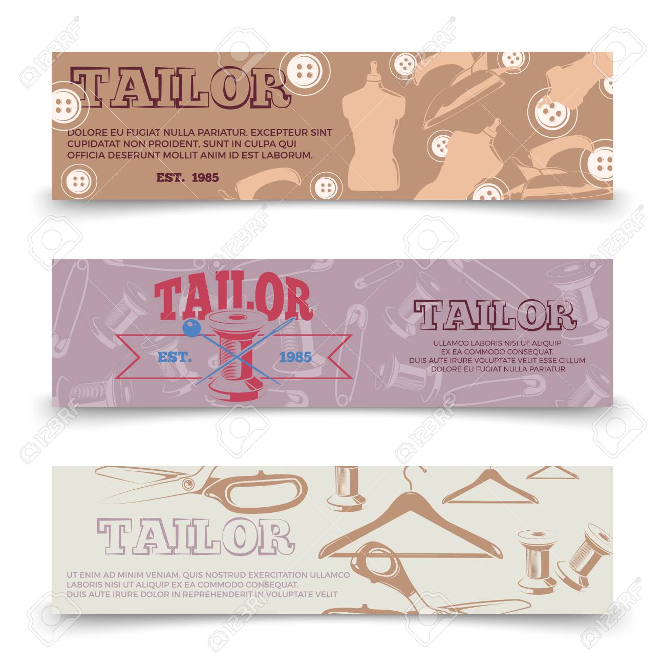 tailor horizontal banners template with tailor accessories fashion