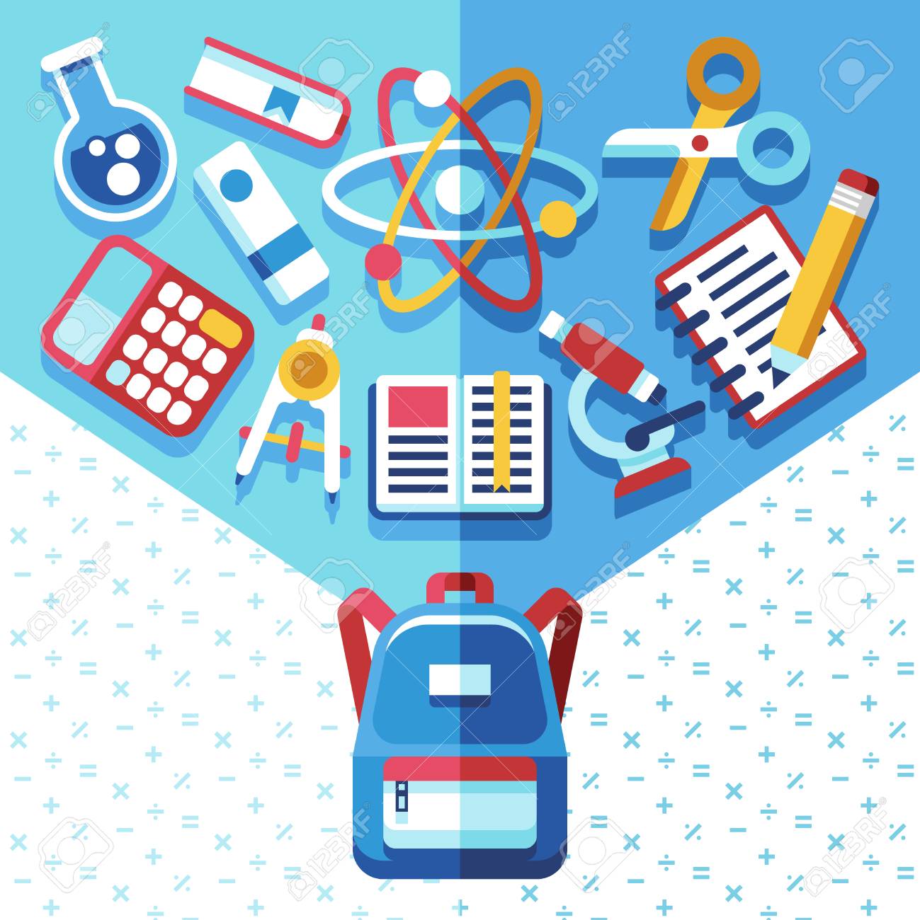 バックパックや物資を教育コンセプトです 通学と学校のベクトルの背景