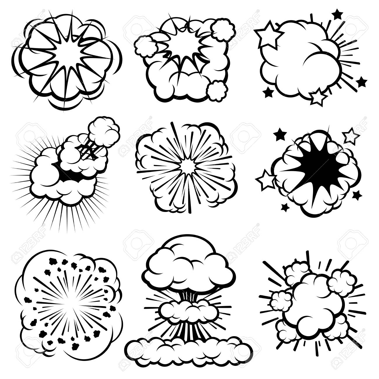 レトロな漫画爆発雲 コミック煙リング セット コミック クラウド煙爆発 ベクトル イラスト ビッグバン バブル効果のイラスト素材 ベクタ Image