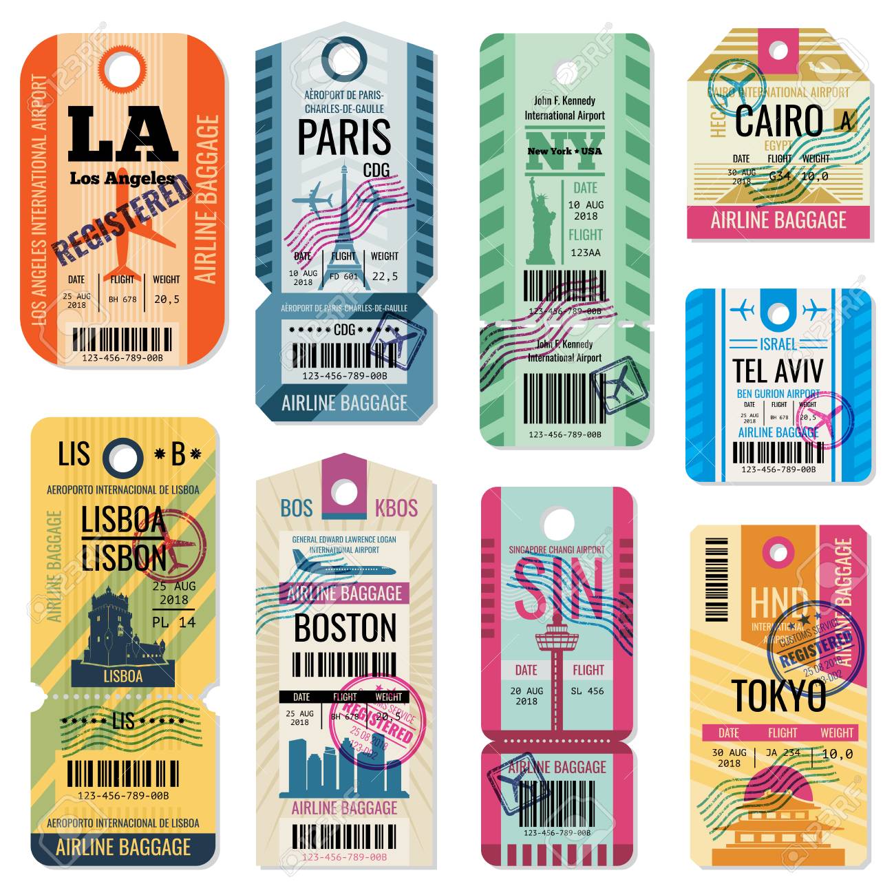 Retro travel luggage labels and baggage tickets with flight symbol vector collection. Luggage label tag registered illustration - 86634350 Retro travel luggage labels and baggage tickets with flight symbol vector collection. Luggage label tag registered illustration - 86634350