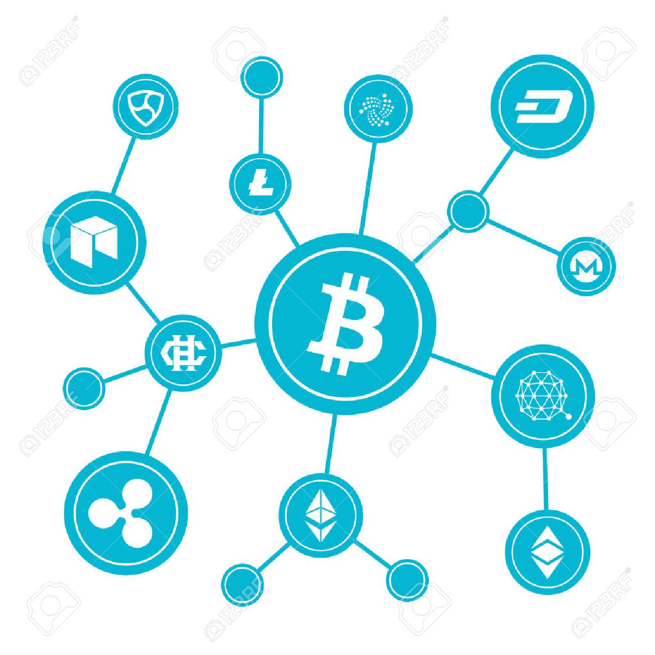 Blockchain Bloques Con Símbolos De Criptomonedas. Concepto De Vector De  Internet Dinero Btc Mercado. Moneda Digital De Bitcoin, Ilustración De  Criptografía Virtual De Dinero Ilustraciones svg, vectoriales, clip art  vectorizado libre de