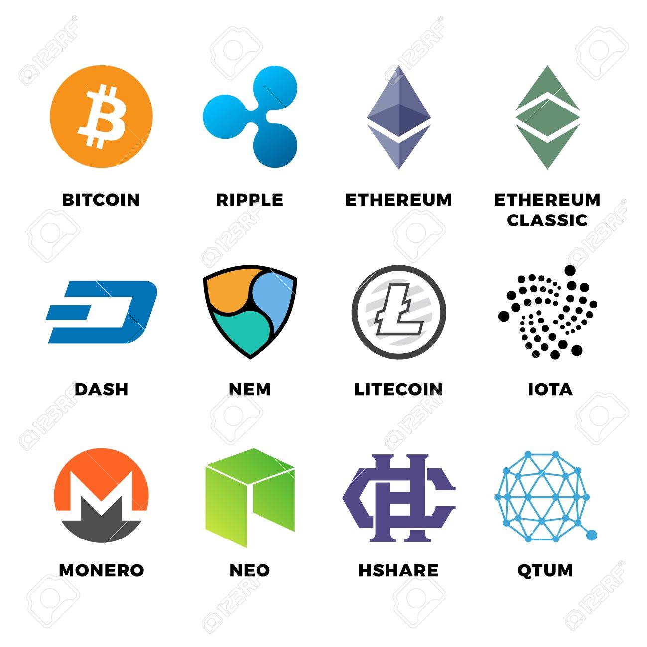 Cryptocurrency Bitcoin, Litecoin Ethereum 벡터 플랫 아이콘입니다. Bitcoin 및 Ethereum,  Litecoin 및 디지털 금융 돈 그림 로열티 무료 사진, 그림, 이미지 그리고 스톡포토그래피. Image 88688251