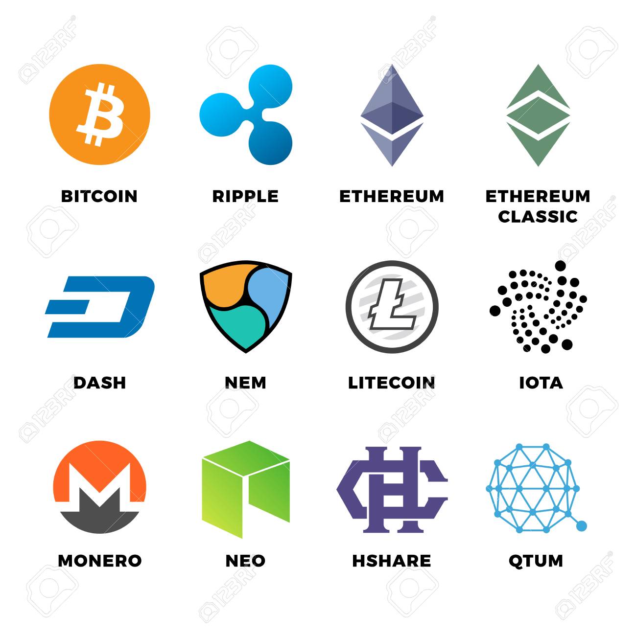 暗号通貨ビットコイン, ライトコインイーサリアムベクトルフラットアイコン.ビットコインとイーサリアム、ライトコインとデジタル金融お金のイラストのイラスト素材・ベクター  Image 88751156