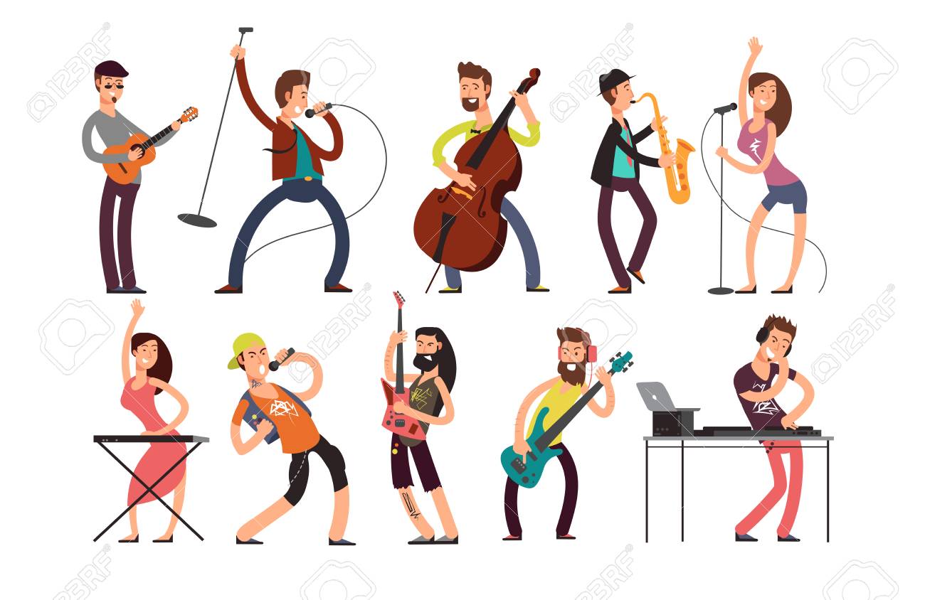 Les Musiciens De Rock Et Pop Vector Les Personnages De Dessins Animes Jeunes Guitaristes Batteurs Et Chanteurs D Artistes Isoles Groupe De Rock Sur Le Concert Guitariste Et Artiste Interprete Banque D Images Et