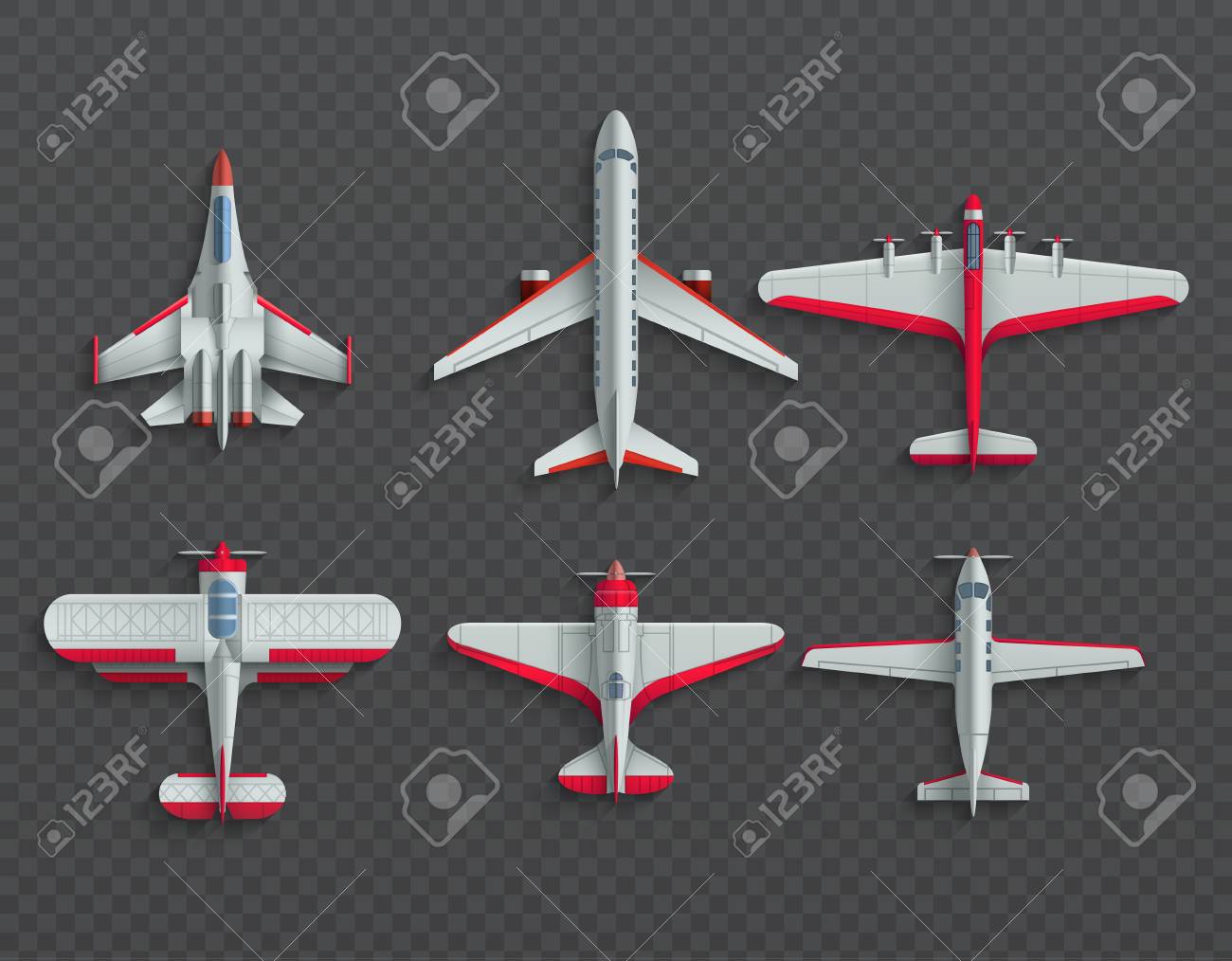 航空機や軍用機平面図です 3 D の旅客機と戦闘機のベクトルのアイコン のイラスト素材 ベクタ Image