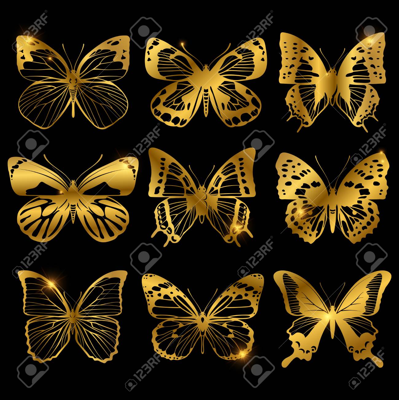 Shiny Golden Butterflies With Light Effect Royalty Free Cliparts Vectors And Stock Illustration Image