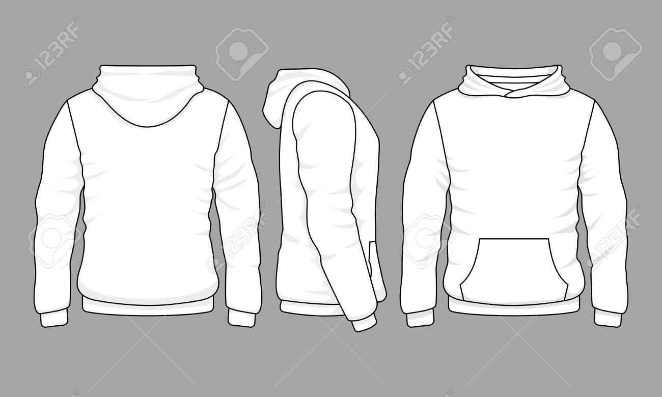Männliches Hoodie Sweatshirt In Vorder , Rück Und Weiße Herren Sweatshirt Vorlage Mit Probe Text Vorder Und