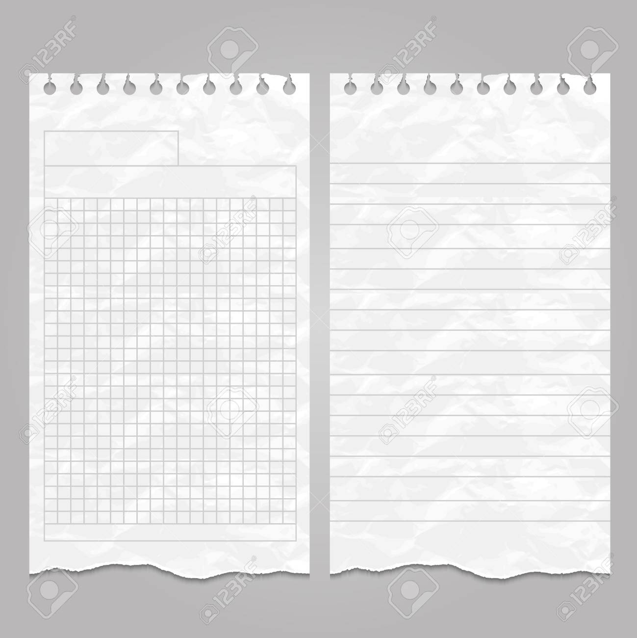vector wrinkled ripped lined page templates for notes or memo