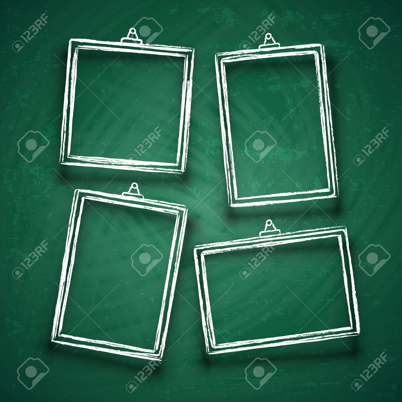 チョークかわいいフォトフレーム 黒板ベクトルセットで分離結婚式の招待状のための抽象的な額縁の境界線 のイラスト素材 ベクタ Image