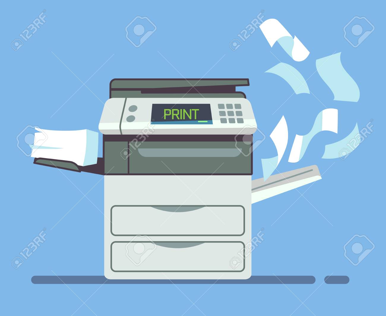 専門オフィスのコピー機 多機能プリンター印刷紙文書分離ベクトルイラスト のイラスト素材 ベクタ Image