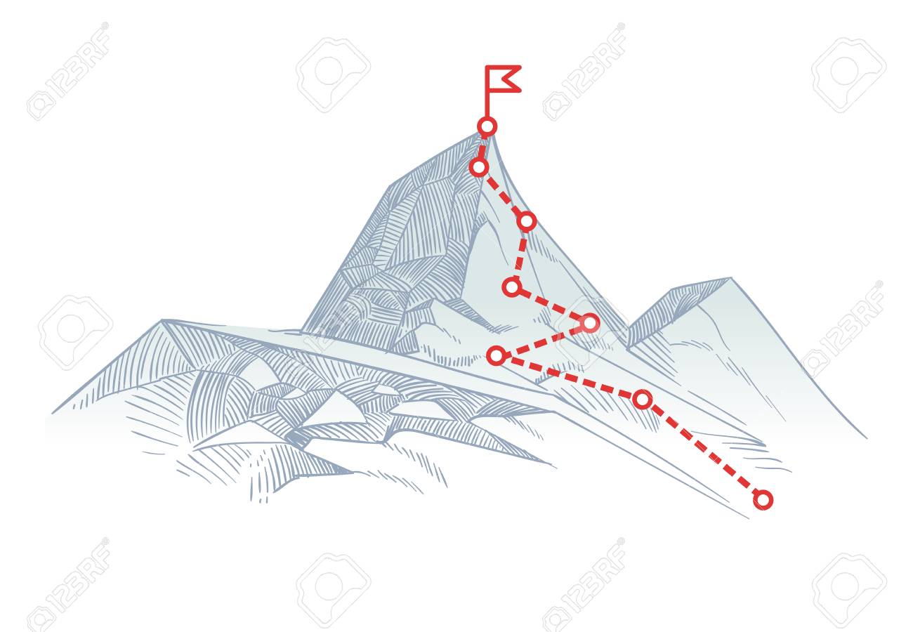 Mountain climbing route to peak. Business journey path in progress to success vector concept - 98558755 Mountain climbing route to peak. Business journey path in progress to success vector concept - 98558755