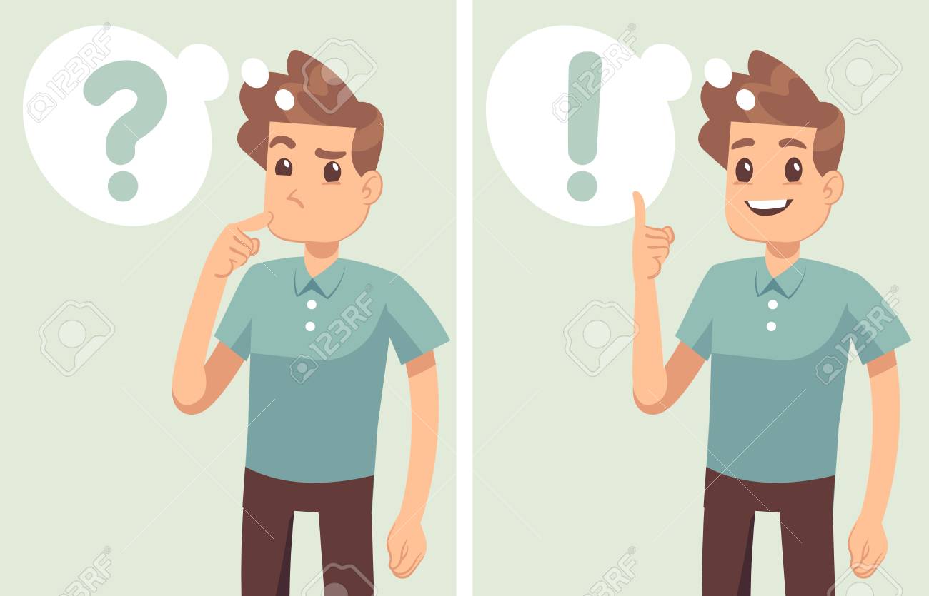 Smart young man, student thinking, understands problem and finds successful solution, vector cartoon characters isolated. Young man character solution and thinking illustration - 104365266 Smart young man, student thinking, understands problem and finds successful solution, vector cartoon characters isolated. Young man character solution and thinking illustration - 104365266