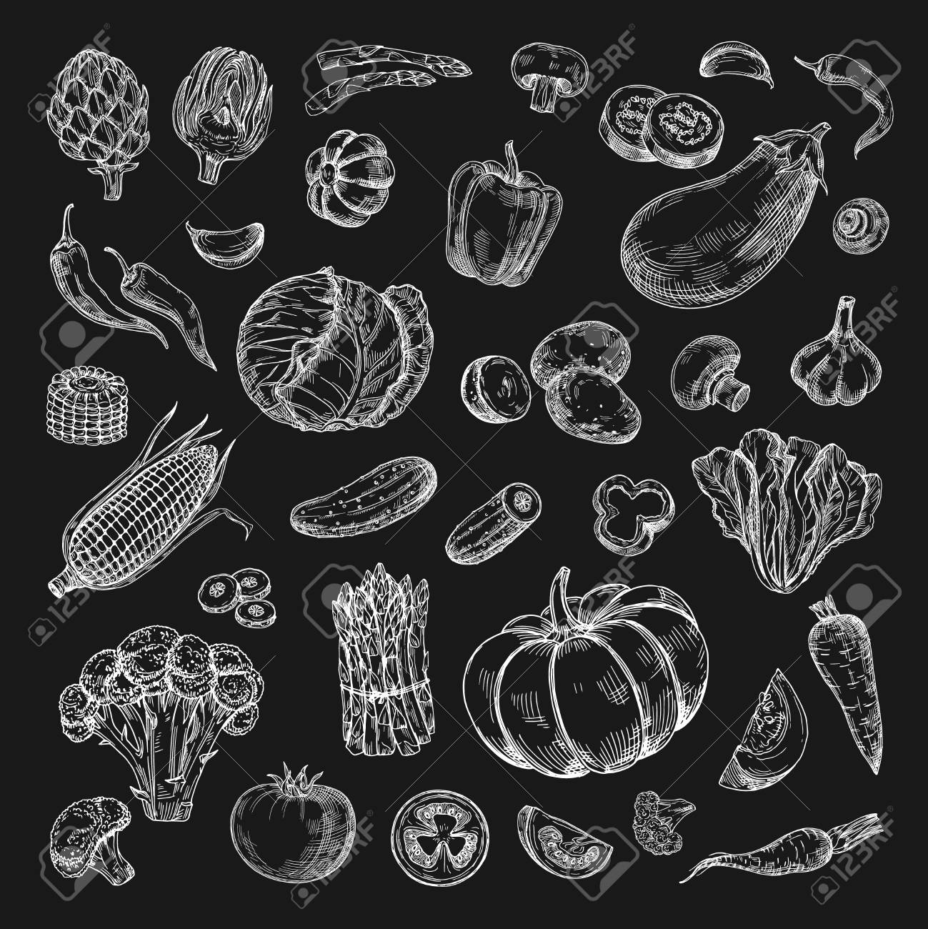 Hand drawn vegetables. Farm product in retro sketch style. Chalk drawing vegetables on blackboard vector collection. Illustration of food vegetable sketch, vegetarian organic healthy product - 110271124 Hand drawn vegetables. Farm product in retro sketch style. Chalk drawing vegetables on blackboard vector collection. Illustration of food vegetable sketch, vegetarian organic healthy product - 110271124