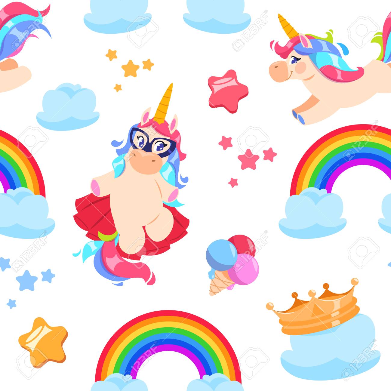 Cute Unicorn Seamless Pattern Baby Pony Rainbow Horse Girl