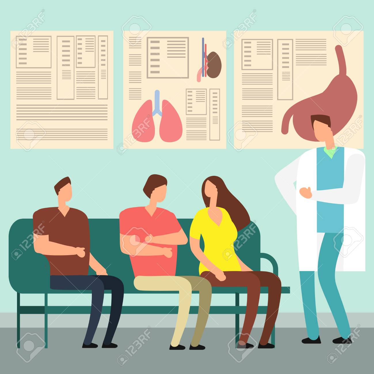 Healthcare vector concept - patients and doctor in hospital waiting room. Disabled people at doctors office. Illustration of patient waiting doctor, hospital corridor and lobby - 112030889 Healthcare vector concept - patients and doctor in hospital waiting room. Disabled people at doctors office. Illustration of patient waiting doctor, hospital corridor and lobby - 112030889