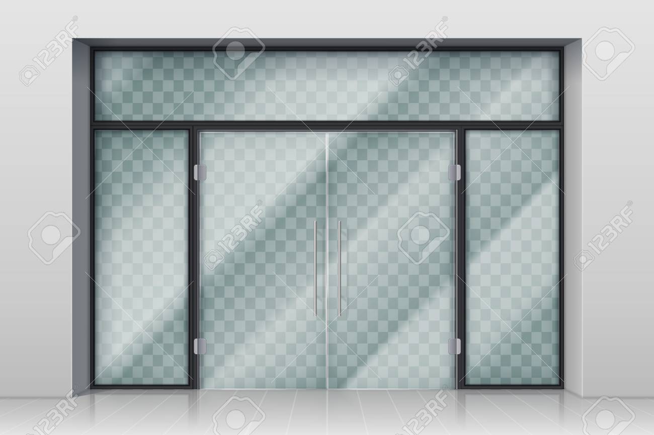 Glass Entrance Door. Shopping Center Mall Entrance Automatic Doors With  Reflection And Chrome Frame Vector Illustration. Entrance Door To Boutique  Or Market Royalty Free SVG, Cliparts, Vectors, and Stock Illustration.  Image 125339295., image size:1300x866