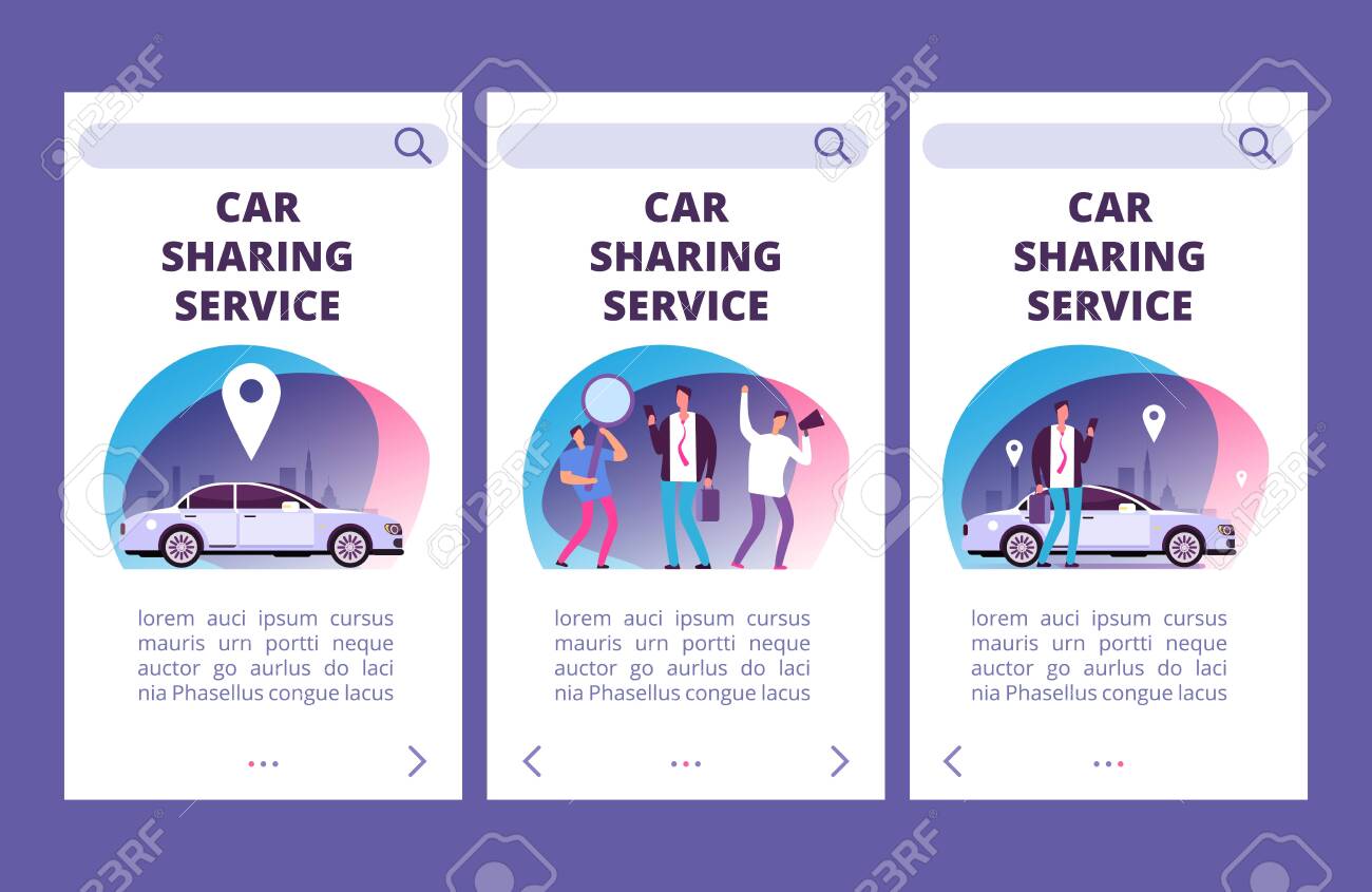 Car Sharing Service Mobile App Pages Vector Template Illustration Of Car App Service Web Page For Rent Car Carsharing Royalty Free Cliparts Vectors And Stock Illustration Image 128173981