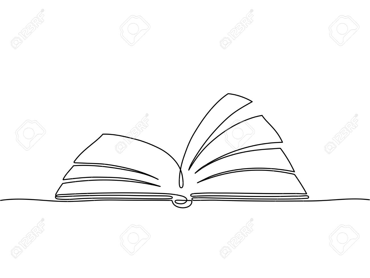 One Line Book. Outline Library Books, Art Sketches Teaching Supplies.  Drawing Isolated Notebook For University Or School. Vector Outline Book  Sketch, Drawing Knowledge Literature Illustration Royalty Free SVG,  Cliparts, Vectors, and Stock, image size:1300x975