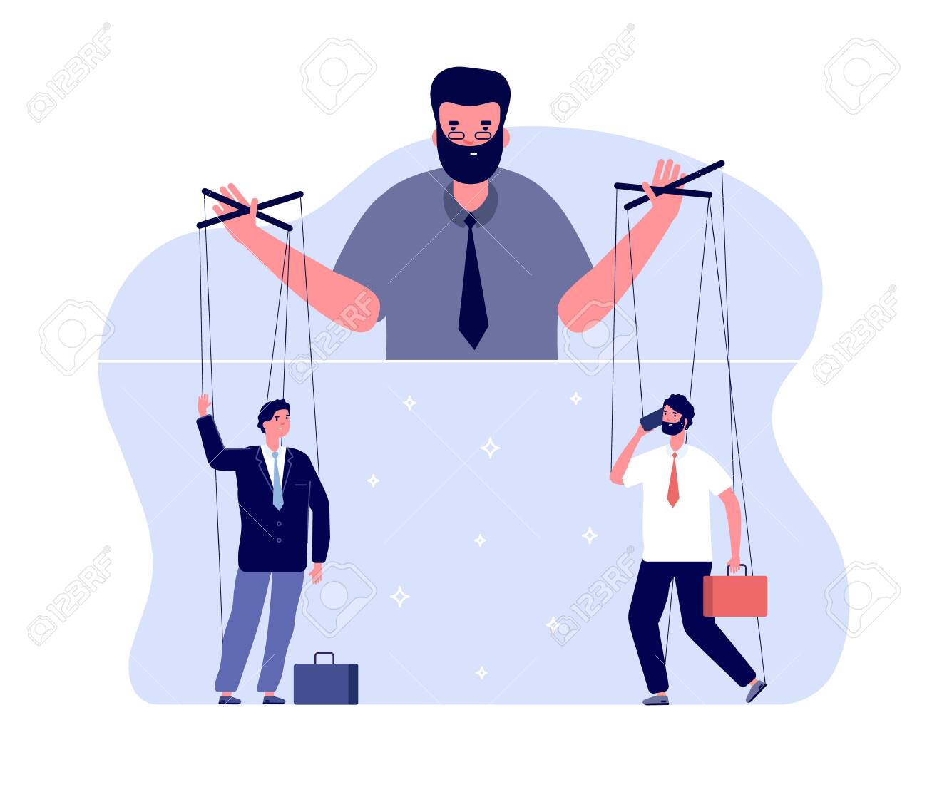 Premium Vector  Puppeteer hands controlling puppets manipulator concept  worker being controlled by puppet master manipulates peopl like a puppets  employer domination exploitation or authority manipulator