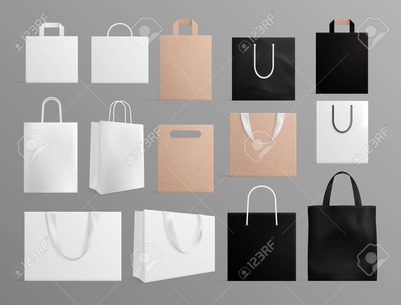 Download Realistic Paper Bags Black White Shopping Bag Mockup Blank Royalty Free Cliparts Vectors And Stock Illustration Image 150374937