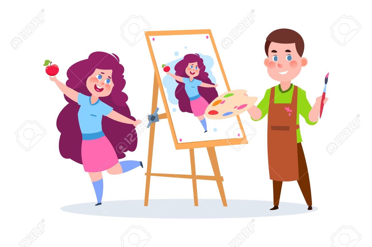 Drawing Boy School Children With Paints And Brush Young Painter Royalty Free Cliparts Vectors And Stock Illustration Image