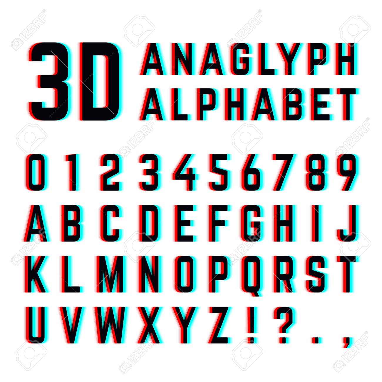 Tv distortion 3D effect stereoscopic, anaglyph alphabet and numbers. English alphabet with distortion, illustration of design alphabet with diffuse effect - 165866761 Tv distortion 3D effect stereoscopic, anaglyph alphabet and numbers. English alphabet with distortion, illustration of design alphabet with diffuse effect - 165866761