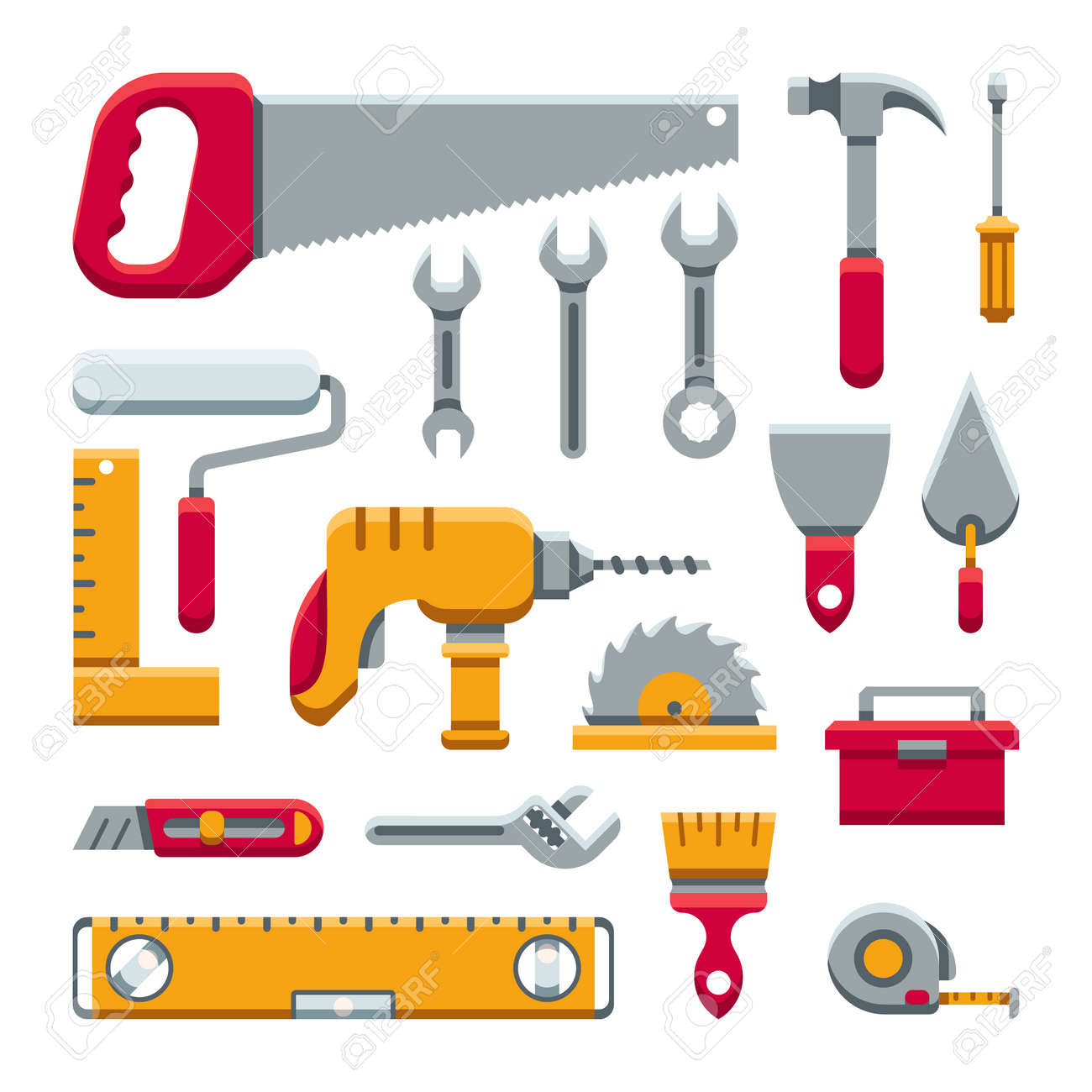 Hardware industrial tools kit flat vector icons. Set of tools and work equipment illustration - 165867075 Hardware industrial tools kit flat vector icons. Set of tools and work equipment illustration - 165867075
