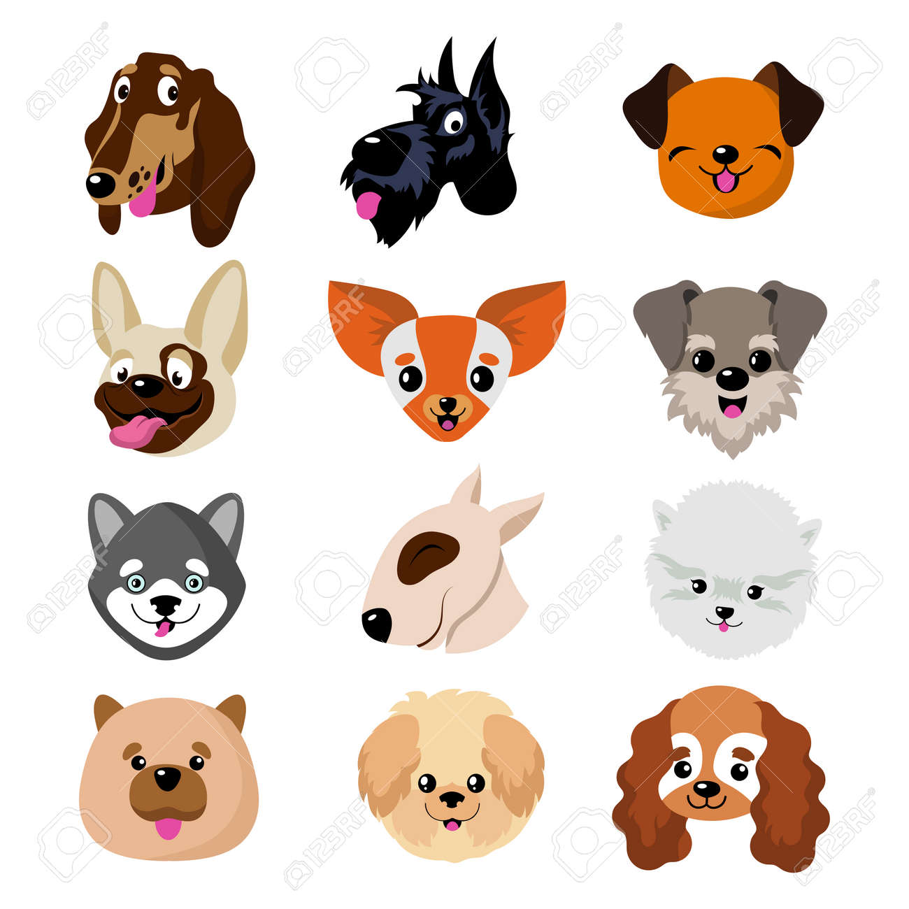 Ilustração de cães engraçados dos desenhos animados e melhores