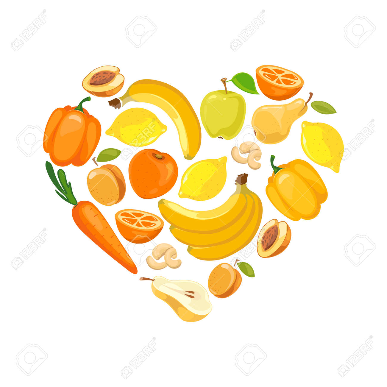 Frutas Y Verduras Amarillas Y Naranjas. Fruta Sana Y Orgánica, Ilustración  Vectorial Ilustraciones Svg, Vectoriales, Clip Art Vectorizado Libre De  Derechos. Image 166830414.