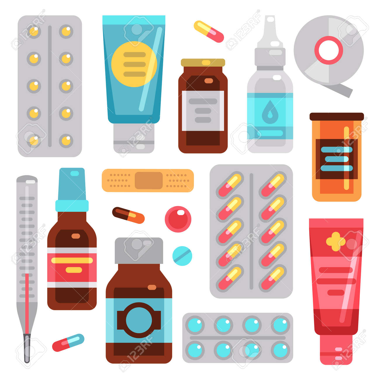 Medicine pharmacy drugs, pills, medicament bottles and medical equipment vector flat icons. Drug and vitamin, equipment for health, bottle medical illustration - 168058716 Medicine pharmacy drugs, pills, medicament bottles and medical equipment vector flat icons. Drug and vitamin, equipment for health, bottle medical illustration - 168058716