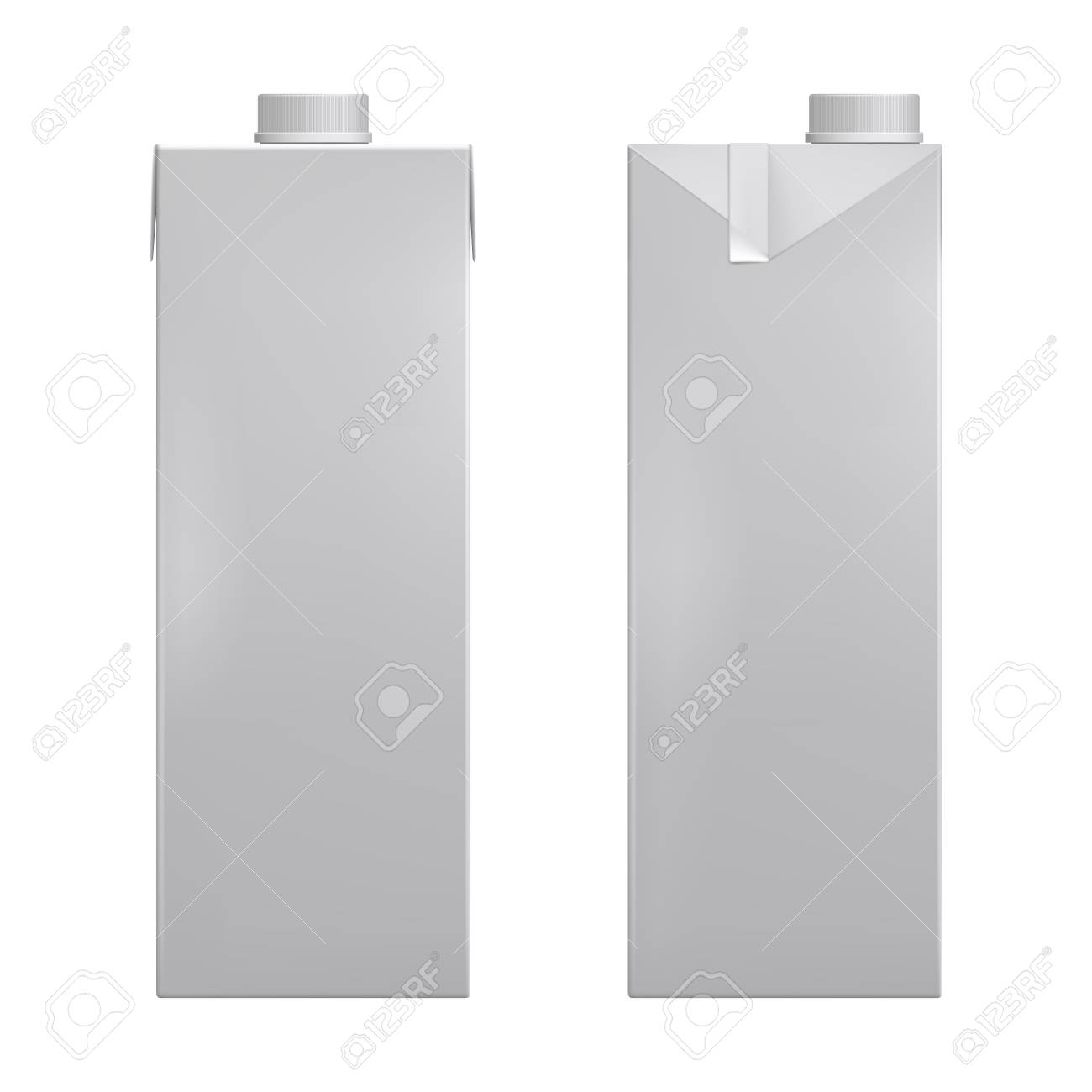 白い空白のモックアップ段ボール箱 ミルク用パッケージ ジュースリアルな3dベクトル 飲み物用のスクリューキャップ付きのホワイト段ボールパッケージ 正面 と側面の眺め 広告および製品プロモーションのテンプレートのイラスト素材 ベクタ Image