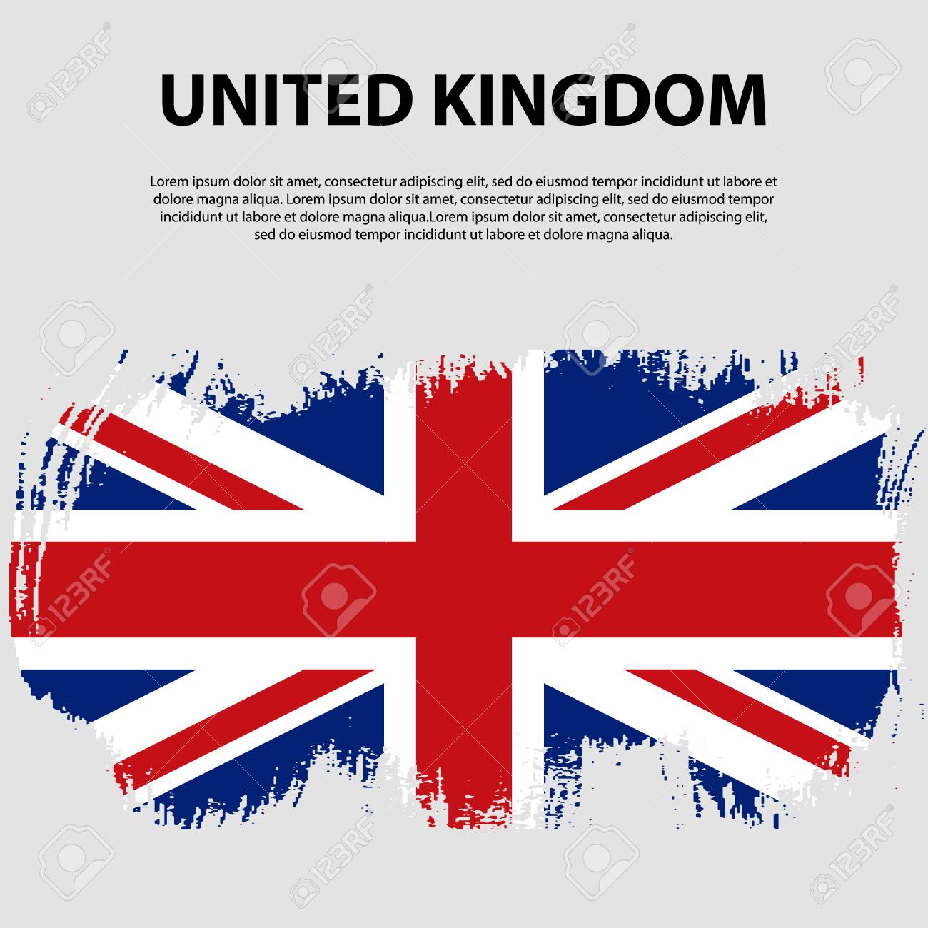 グレートブリテン及び北アイルランド連合王国の旗 ブラシストロークの背景 イギリスの国旗 ユニオンジャックグランジ英国旗 のイラスト素材 ベクタ Image
