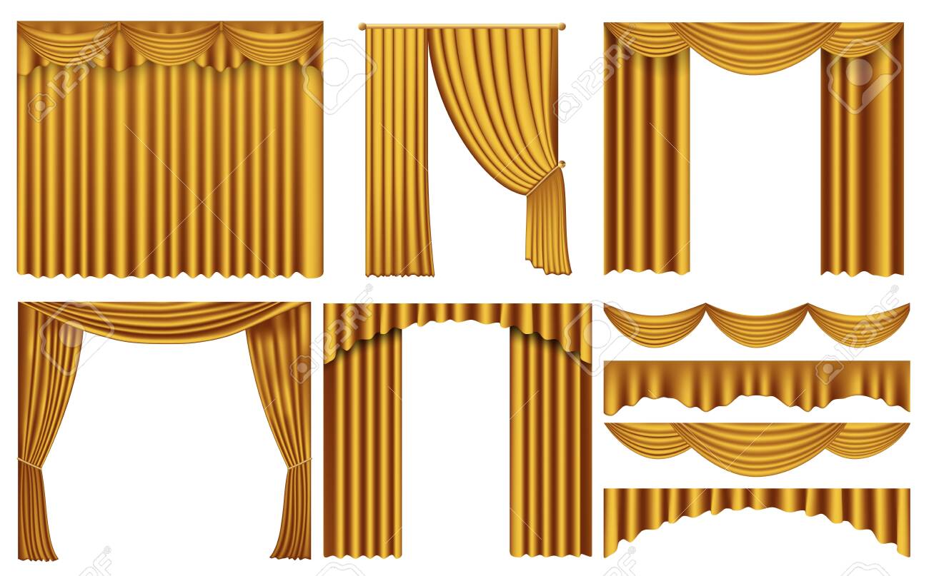 Golden Luxury Curtains And Draperies Interior Decoration Set Royalty Free Cliparts Vectors And Stock Illustration Image 142060978