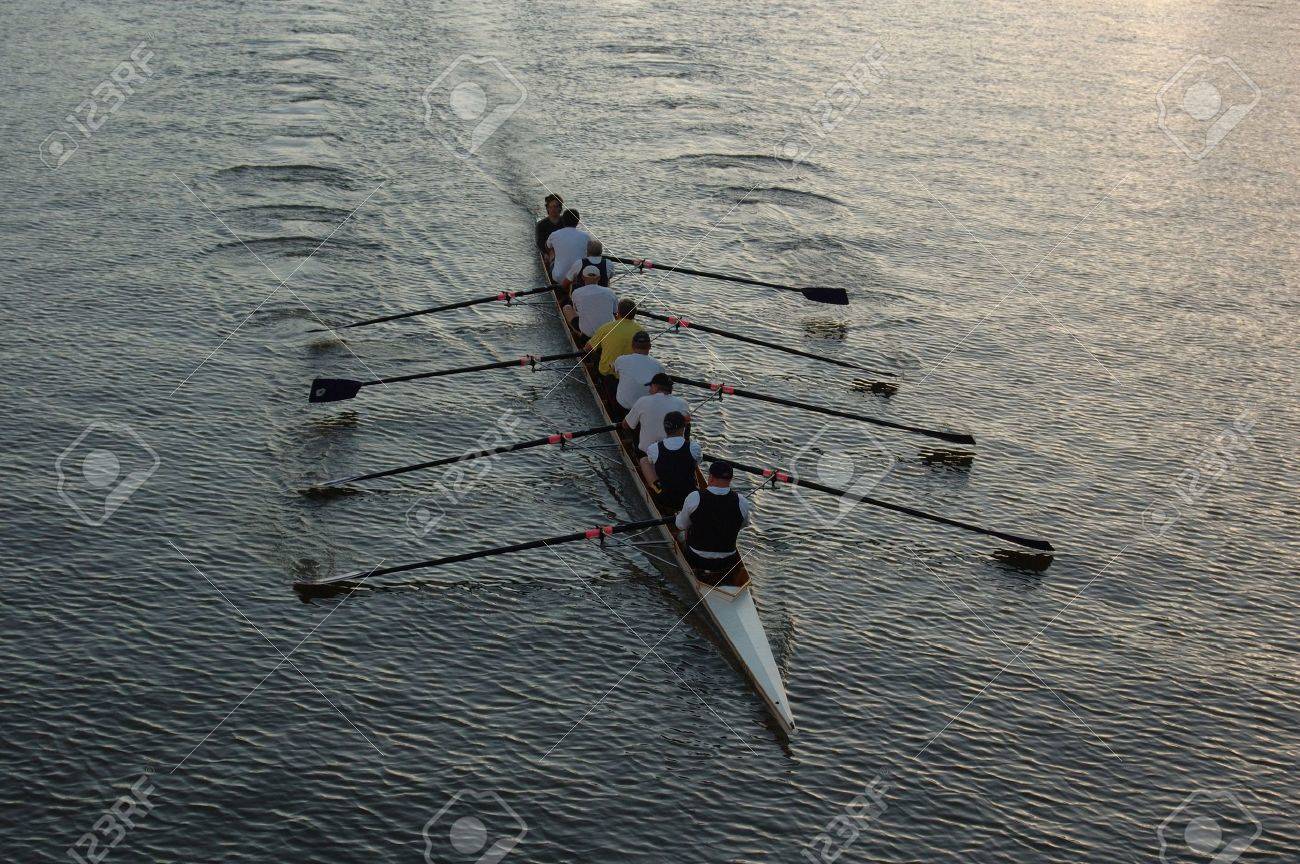 Early morning rowers training on the river. - 893308 Early morning rowers training on the river. - 893308