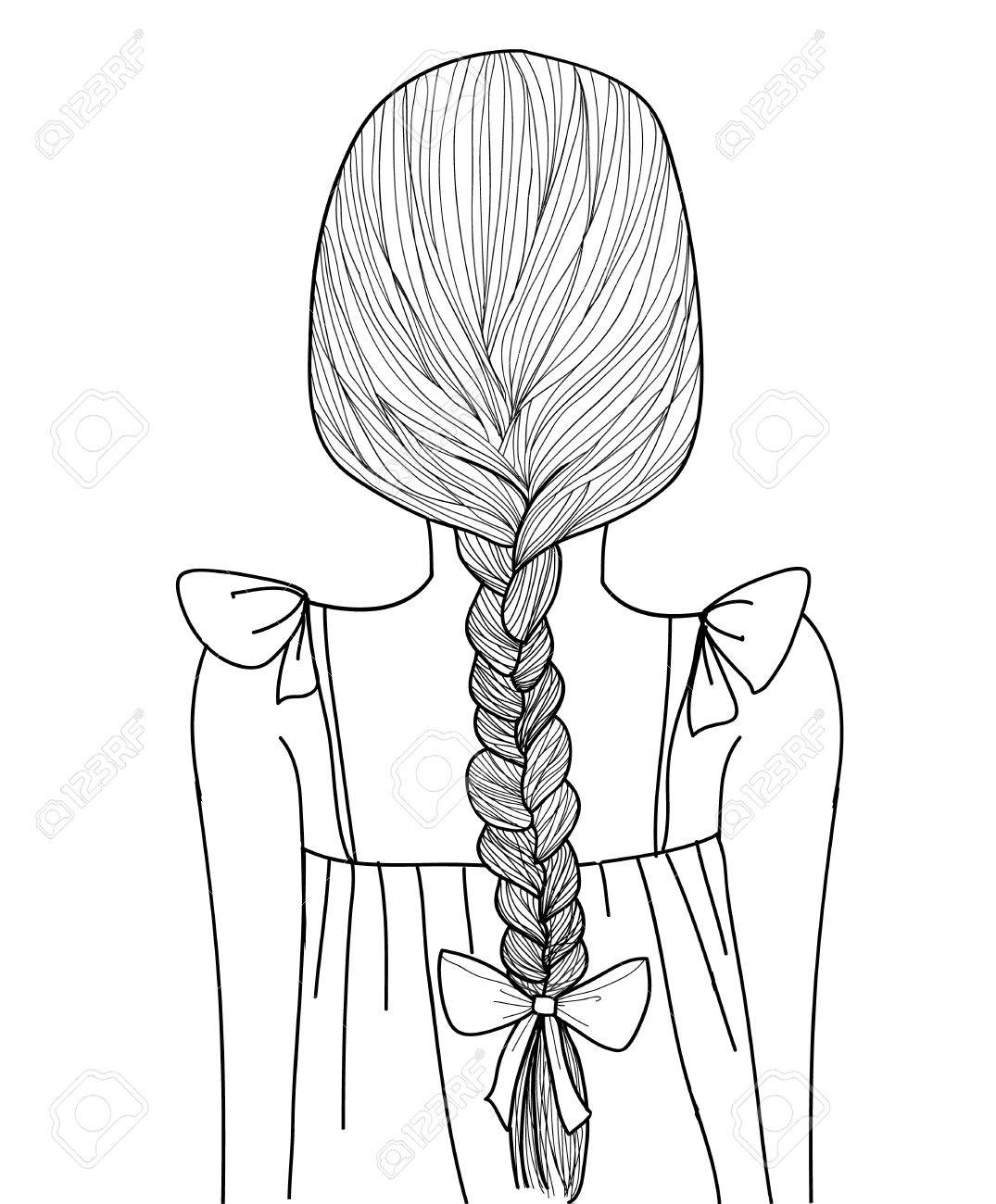 El Estilo De Dibujo De Línea Negro Linda Chica Peinado De Trenza  Ilustraciones Svg, Vectoriales, Clip Art Vectorizado Libre De Derechos.  Image 57056002.