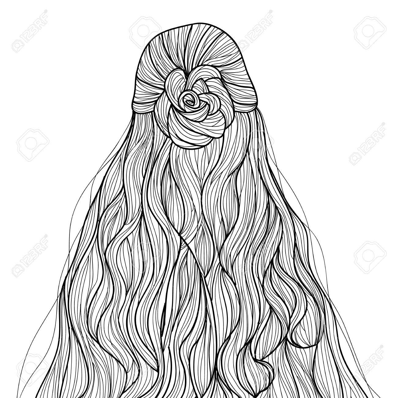 photo Dessin De Fille De Dos Avec Une Tresse half up cheveux boucles avec tresse coiffure fleur