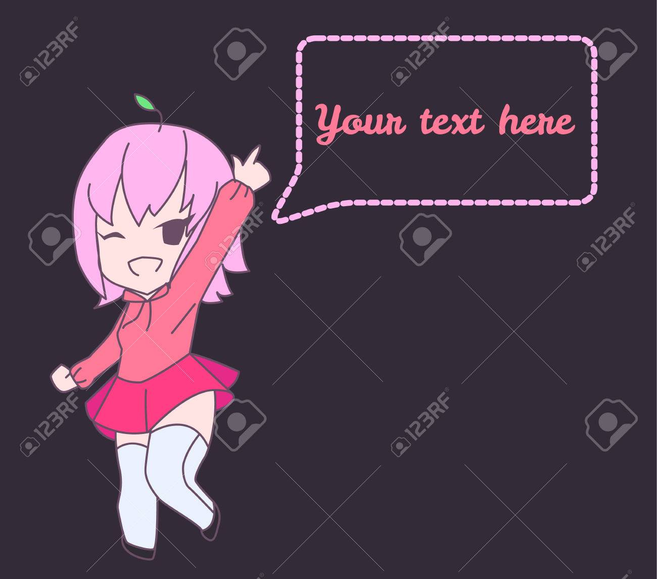 Vorlage Mit Niedlichen Rosa Anime Chibi Madchen Zeigen Lizenzfrei Nutzbare Vektorgrafiken Clip Arts Illustrationen Image 57549883