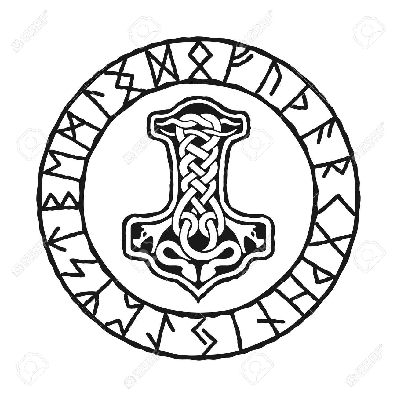 flydende Rykke gentage Mjolnir - Thors Hammer, Drawing In Celtic Knot Design, And Norse Runes  Circle, Isolated On White, Vector Illustration. Viking Style, Design  Template Royalty Free SVG, Cliparts, Vectors, And Stock Illustration. Image  181858917.