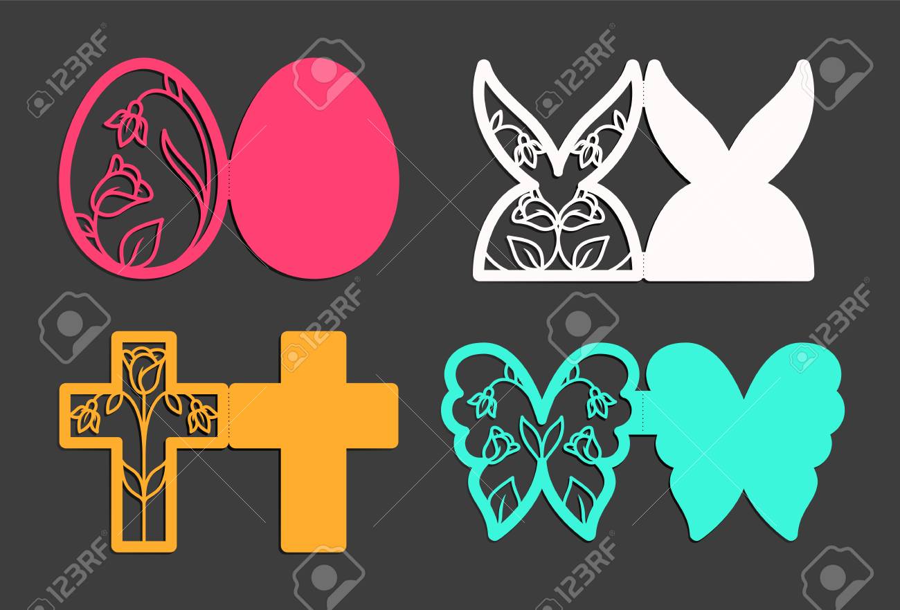 laser cut template for easter greeting fold out cards invitations