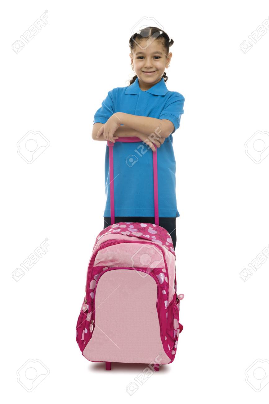 backpack rolling girl