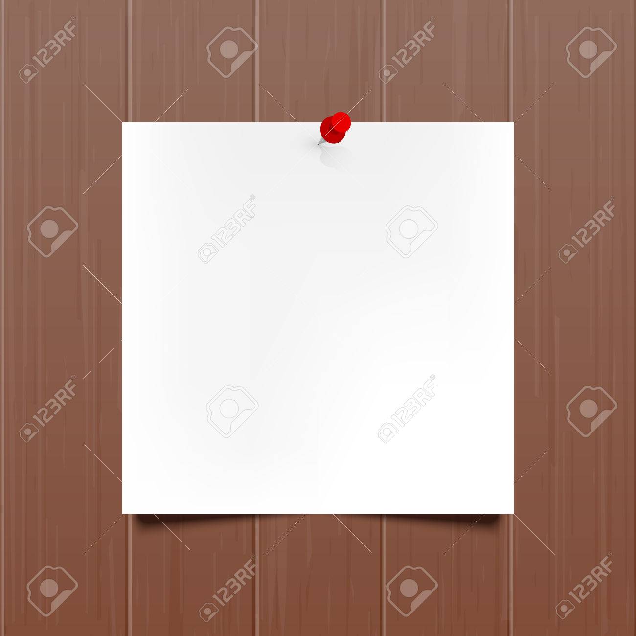 vector mockup sheet of paper with a red push pin hanging on hanging sheet