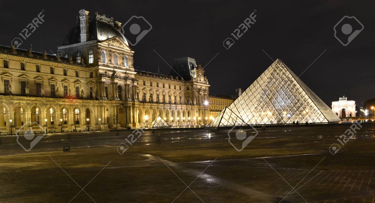 paris france october 20 louvre pyramid at night in paris