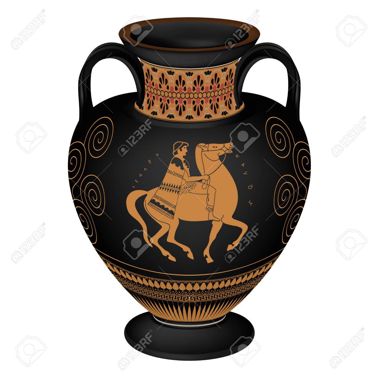 Set Of Silhouettes Of Vintage Greek Vases With National Ornaments
