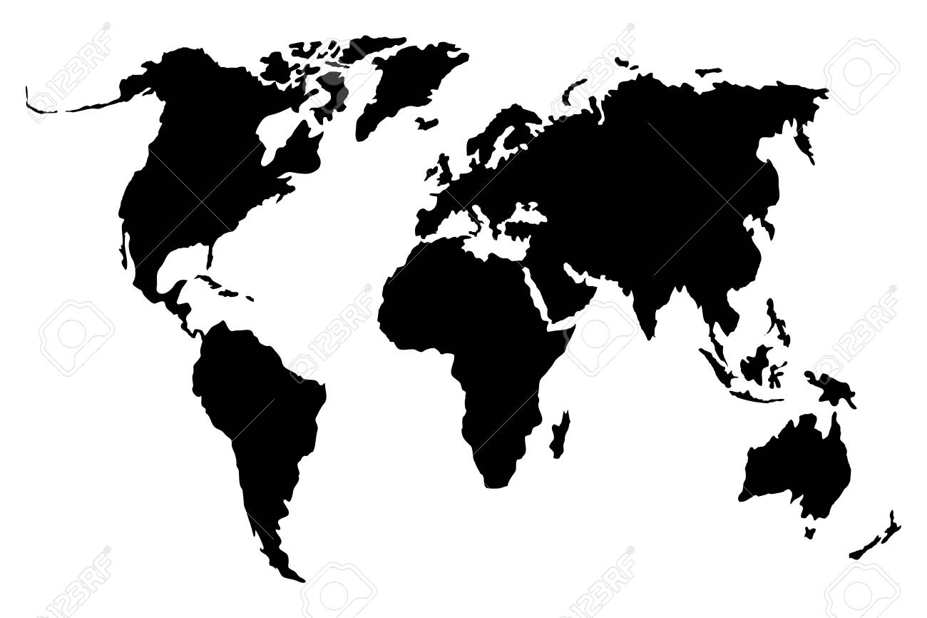 world map continents black and white