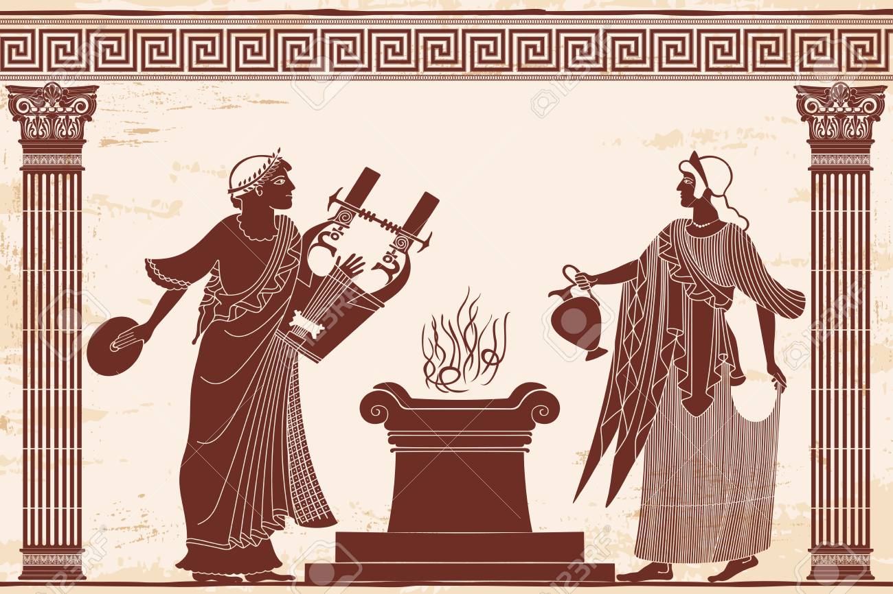 Ancienne Deesse Grecque Aphrodite Avec Un Pichet Et Un Dieu Du