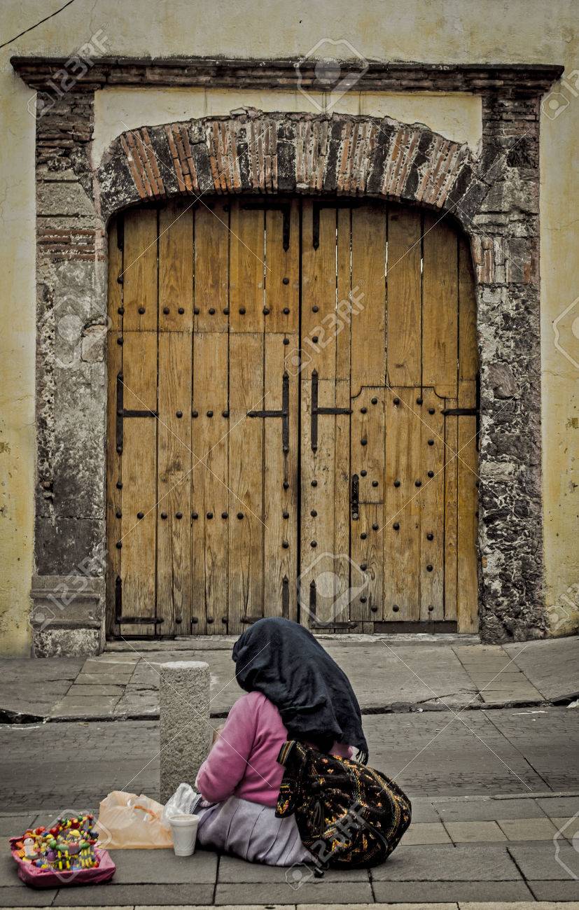 Exterior Door Antique In Mexico City With Poor Lady Stock Photo ... Exterior Door Antique In Mexico City With Poor Lady Stock Photo ...