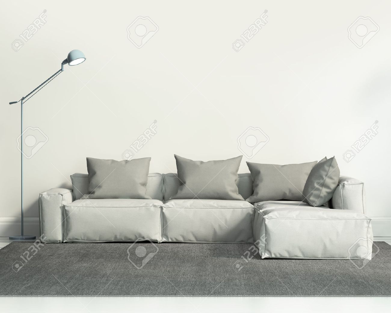 Contemporary White Living Room With Sofa And Grey Rug Stock Photo Picture And Royalty Free Image Image 24547390