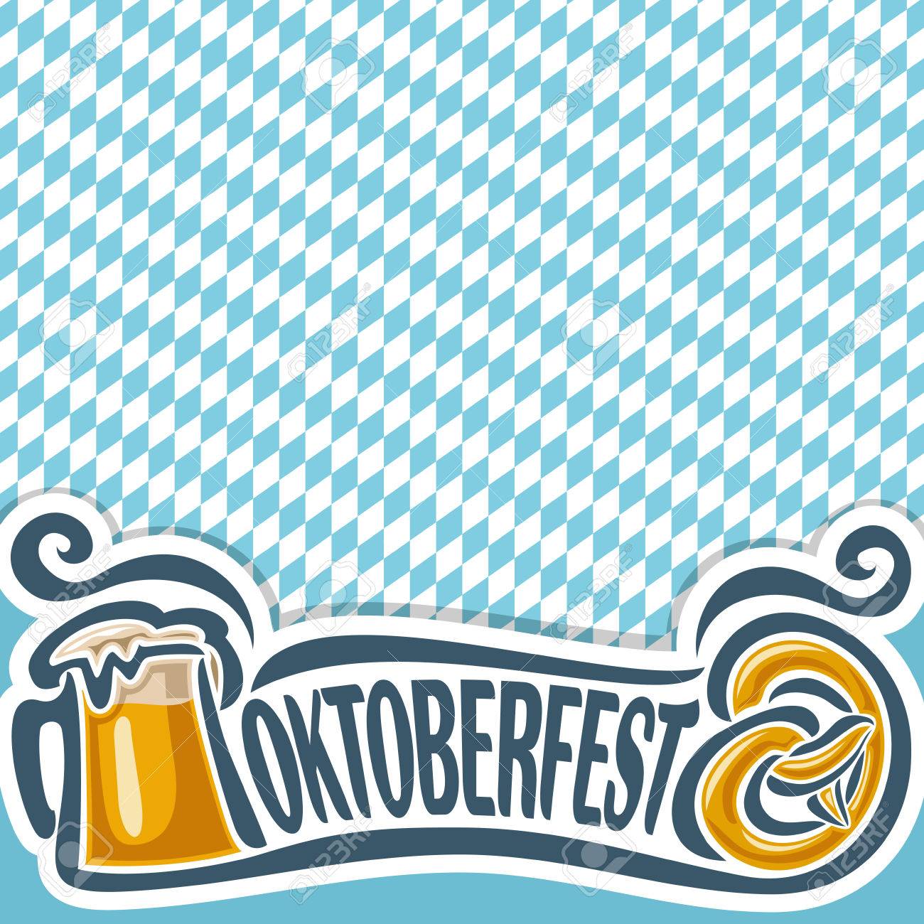 Vector Logo Fur Karte Oder Einladung Thema Der Wiesn Fur Text Pint Bierkrug Mit Lagerbier Und Brezel Bayerisches Oktoberfest Muster Flagge Weisse Und Blaue Raute Bierbecher Alkohol Trinken Breze Lizenzfrei Nutzbare Vektorgrafiken
