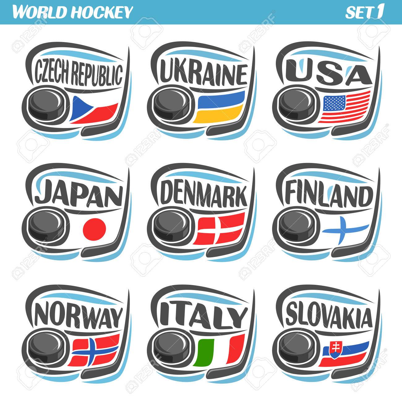 vector set flags of european countries with ice hockey puck