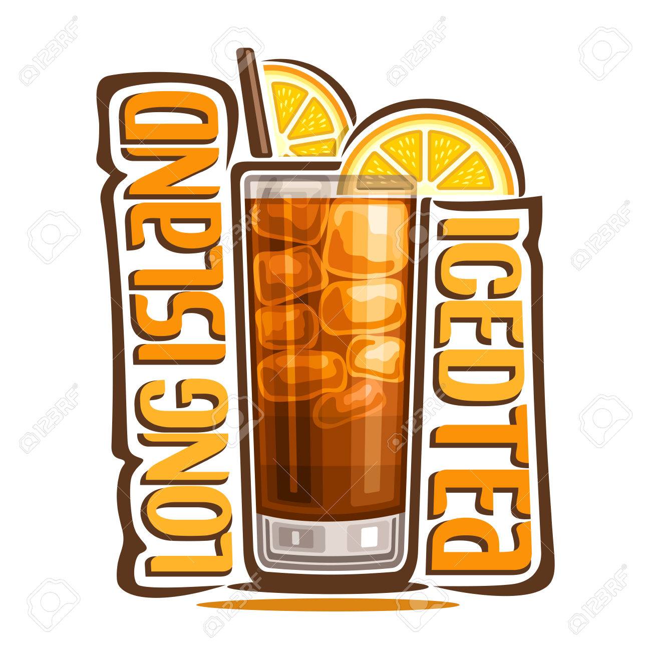 벡터 일러스트 레이 션의 알코올 칵테일 롱 아일랜드 아이스 티 : 콜라, 롱 아일랜드 아이스 티, 롱 아일랜드 아이스 티와 함께 칵테일  잔에 레몬 슬라이스 장식 얼음의 큐브와 감기 칵테일 음료. 로열티